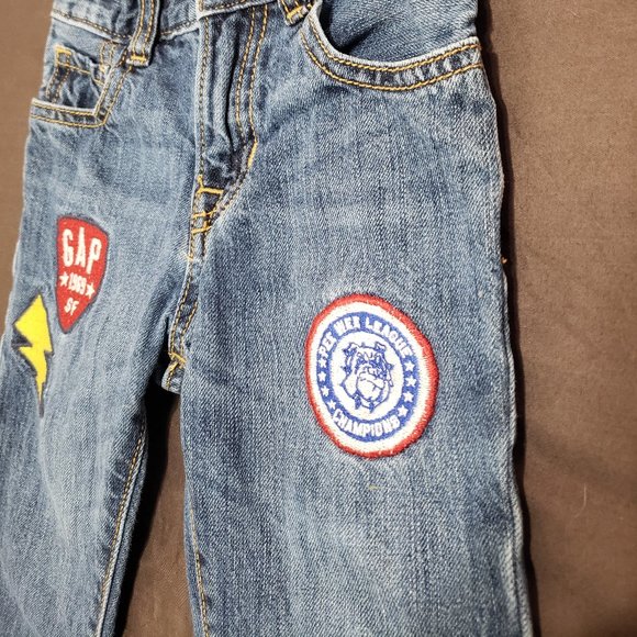 Baby Gap Jeans Straight Fit With Embroidered Patch's Pee Wee League 18-24 Months - Picture 3 of 6